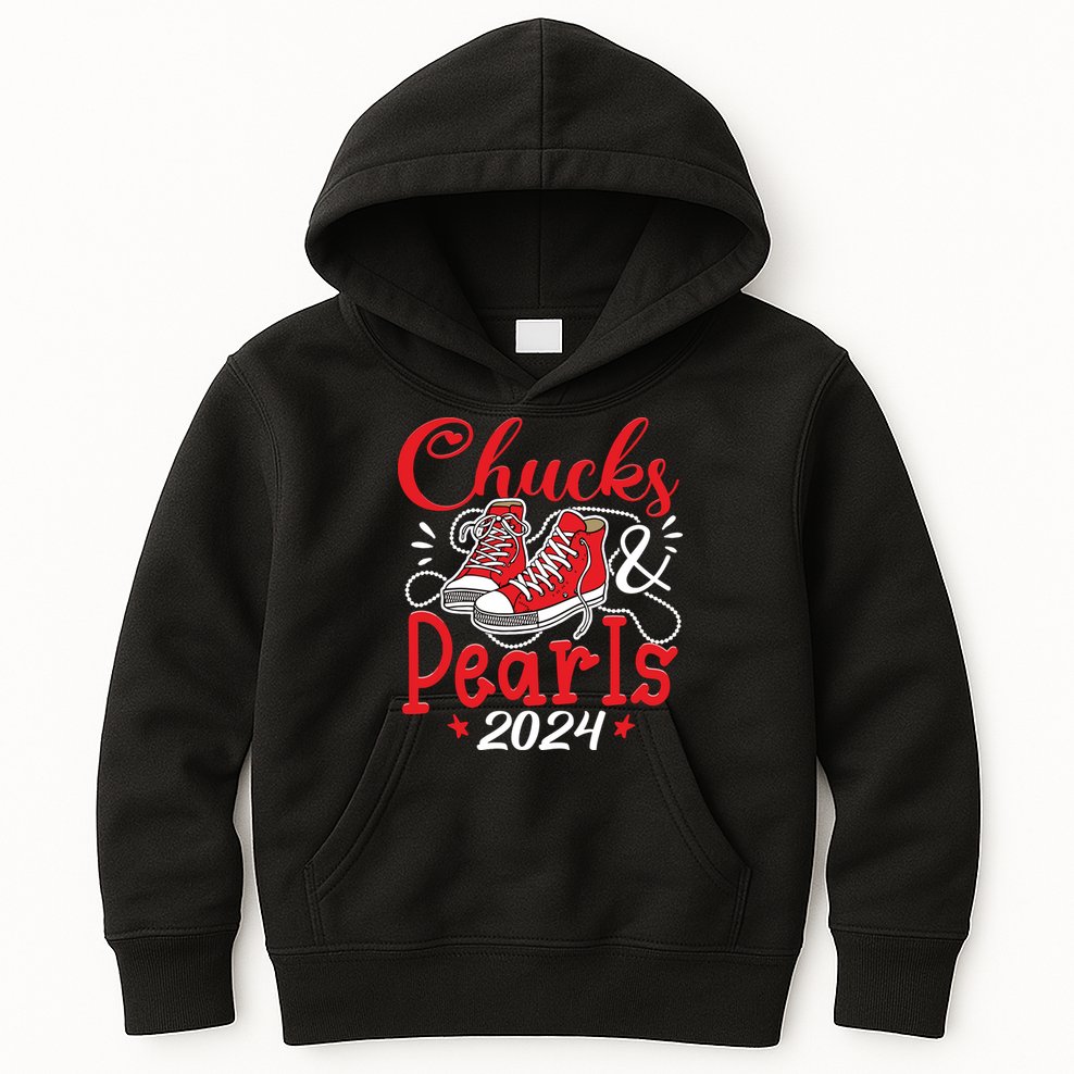 Chucks And Pearls Im With Her Kamala 2024 Kids Hoodie