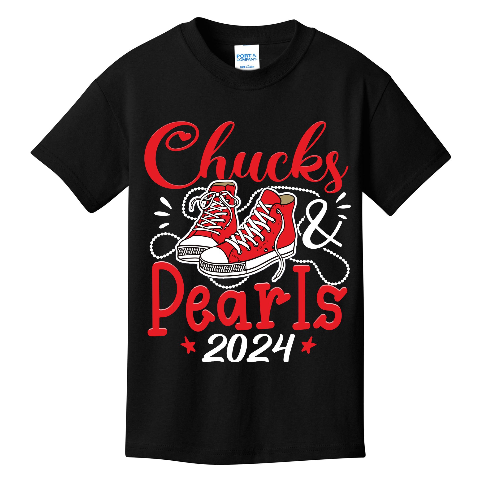 Chucks And Pearls Im With Her Kamala 2024 Kids T-Shirt