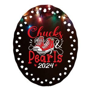 Chucks And Pearls Im With Her Kamala 2024 Ceramic Oval Ornament