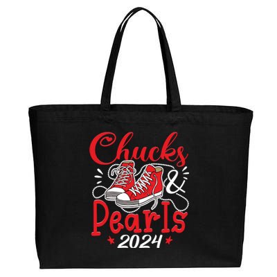 Chucks And Pearls Im With Her Kamala 2024 Cotton Canvas Jumbo Tote