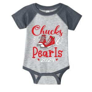 Chucks And Pearls Im With Her Kamala 2024 Infant Baby Jersey Bodysuit