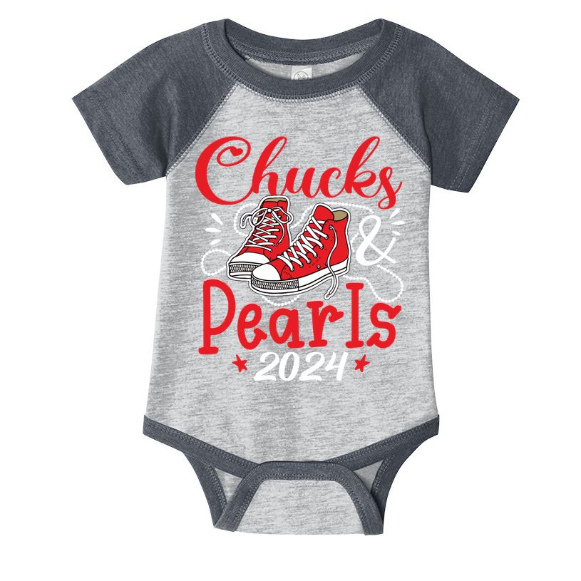 Chucks And Pearls Im With Her Kamala 2024 Infant Baby Jersey Bodysuit