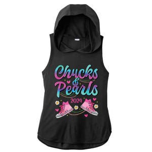 Chucks And Pearls Im With Her Ladies PosiCharge Tri-Blend Wicking Draft Hoodie Tank