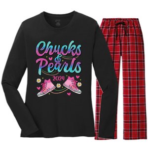 Chucks And Pearls Im With Her Women's Long Sleeve Flannel Pajama Set 