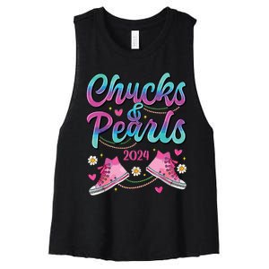 Chucks And Pearls Im With Her Women's Racerback Cropped Tank