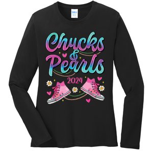 Chucks And Pearls Im With Her Ladies Long Sleeve Shirt