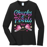 Chucks And Pearls Im With Her Ladies Long Sleeve Shirt