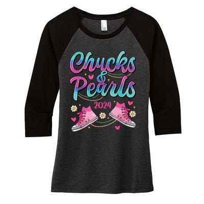 Chucks And Pearls Im With Her Women's Tri-Blend 3/4-Sleeve Raglan Shirt