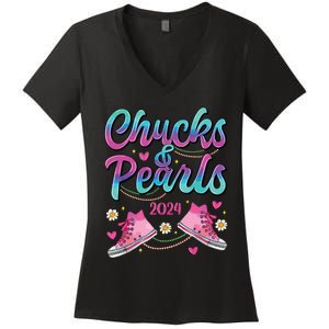 Chucks And Pearls Im With Her Women's V-Neck T-Shirt