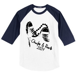 Chucks And Pearls Kamala Harris 2024 Support Gift Teachers Baseball Sleeve Shirt