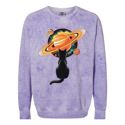 Cat And Planets Cosmic Universe Design Colorblast Crewneck Sweatshirt