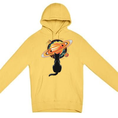 Cat And Planets Cosmic Universe Design Premium Pullover Hoodie