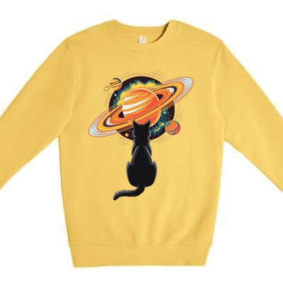 Cat And Planets Cosmic Universe Design Premium Crewneck Sweatshirt