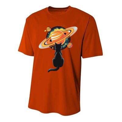 Cat And Planets Cosmic Universe Design Performance Sprint T-Shirt