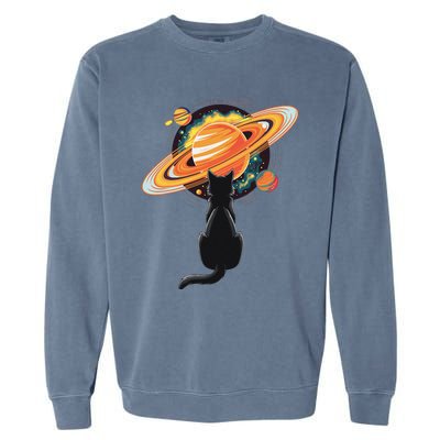 Cat And Planets Cosmic Universe Design Garment-Dyed Sweatshirt