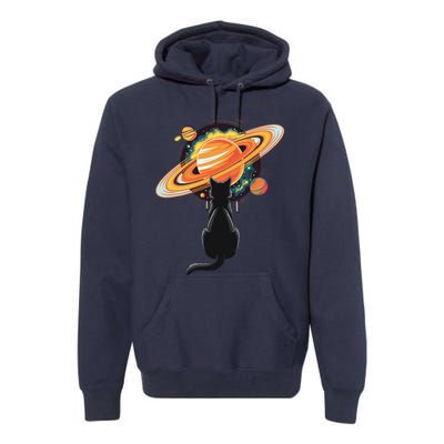 Cat And Planets Cosmic Universe Design Premium Hoodie