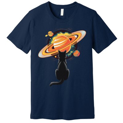 Cat And Planets Cosmic Universe Design Premium T-Shirt