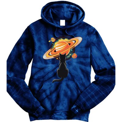 Cat And Planets Cosmic Universe Design Tie Dye Hoodie