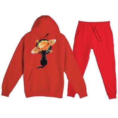 Cat And Planets Cosmic Universe Design Premium Hooded Sweatsuit Set