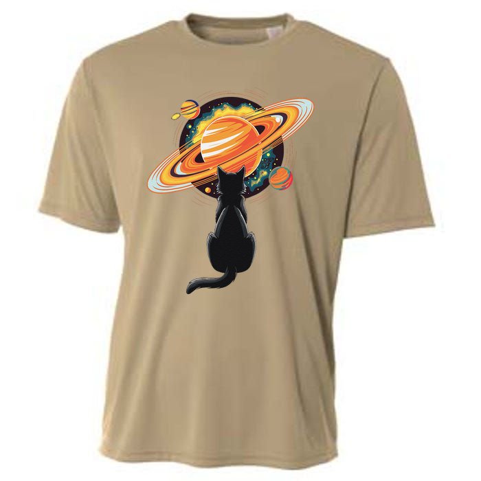 Cat And Planets Cosmic Universe Design Cooling Performance Crew T-Shirt