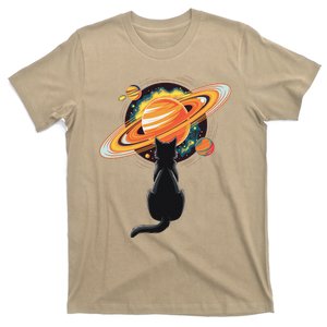 Cat And Planets Cosmic Universe Design T-Shirt