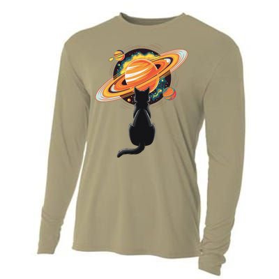 Cat And Planets Cosmic Universe Design Cooling Performance Long Sleeve Crew