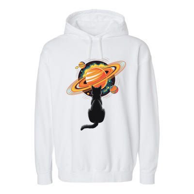 Cat And Planets Cosmic Universe Design Garment-Dyed Fleece Hoodie