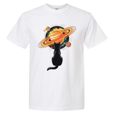 Cat And Planets Cosmic Universe Design Garment-Dyed Heavyweight T-Shirt