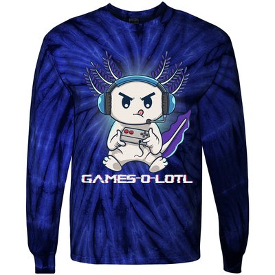 Cute Axolotl Playing Console Video Games Axolotl Gaming  Tie-Dye Long Sleeve Shirt