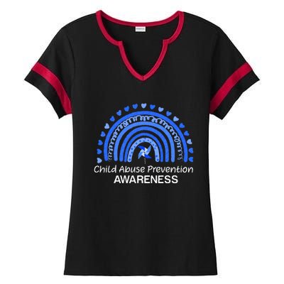 Child Abuse Prevention Awareness Blue Boho Rainbow Pinwheel Ladies Halftime Notch Neck Tee