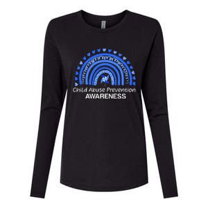 Child Abuse Prevention Awareness Blue Boho Rainbow Pinwheel Womens Cotton Relaxed Long Sleeve T-Shirt