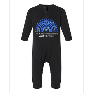 Child Abuse Prevention Awareness Blue Boho Rainbow Pinwheel Infant Fleece One Piece