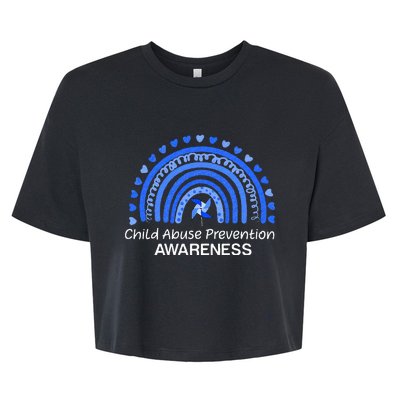 Child Abuse Prevention Awareness Blue Boho Rainbow Pinwheel Bella+Canvas Jersey Crop Tee