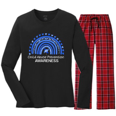 Child Abuse Prevention Awareness Blue Boho Rainbow Pinwheel Women's Long Sleeve Flannel Pajama Set 