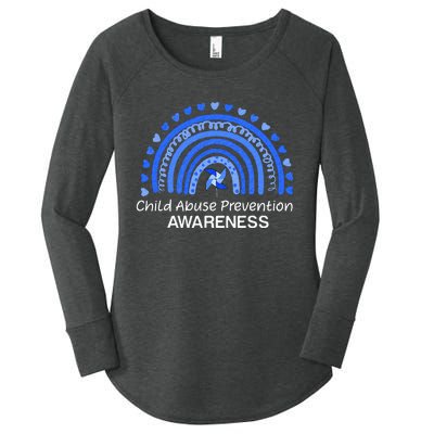 Child Abuse Prevention Awareness Blue Boho Rainbow Pinwheel Women's Perfect Tri Tunic Long Sleeve Shirt