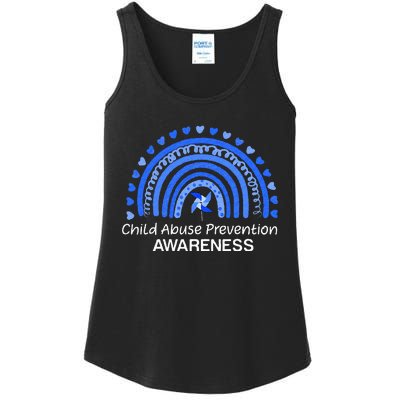 Child Abuse Prevention Awareness Blue Boho Rainbow Pinwheel Ladies Essential Tank