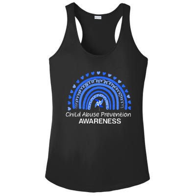 Child Abuse Prevention Awareness Blue Boho Rainbow Pinwheel Ladies PosiCharge Competitor Racerback Tank