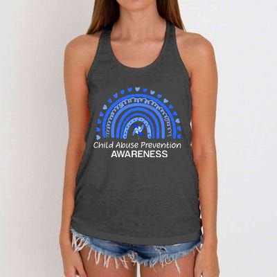 Child Abuse Prevention Awareness Blue Boho Rainbow Pinwheel Women's Knotted Racerback Tank