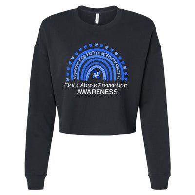 Child Abuse Prevention Awareness Blue Boho Rainbow Pinwheel Cropped Pullover Crew