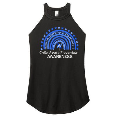 Child Abuse Prevention Awareness Blue Boho Rainbow Pinwheel Women’s Perfect Tri Rocker Tank