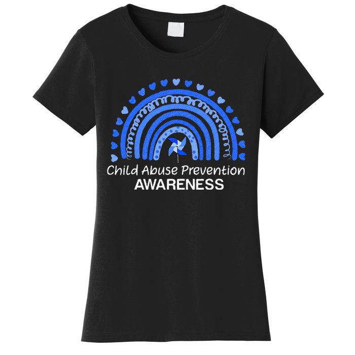 Child Abuse Prevention Awareness Blue Boho Rainbow Pinwheel Women's T-Shirt