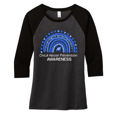 Child Abuse Prevention Awareness Blue Boho Rainbow Pinwheel Women's Tri-Blend 3/4-Sleeve Raglan Shirt