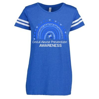 Child Abuse Prevention Awareness Blue Boho Rainbow Pinwheel Enza Ladies Jersey Football T-Shirt