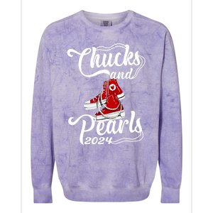 Chucks And Pearls Kamala Harris 2024 Support Gifts Women Colorblast Crewneck Sweatshirt