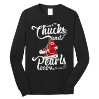 Chucks And Pearls Kamala Harris 2024 Support Gifts Women Long Sleeve Shirt