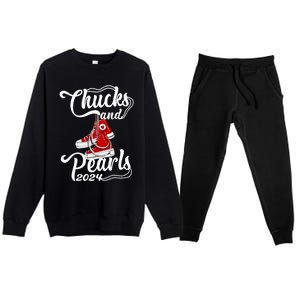 Chucks And Pearls Kamala Harris 2024 Support Gifts Women Premium Crewneck Sweatsuit Set