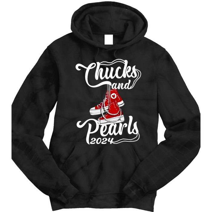 Chucks And Pearls Kamala Harris 2024 Support Gifts Women Tie Dye Hoodie