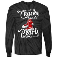 Chucks And Pearls Kamala Harris 2024 Support Gifts Women Tie-Dye Long Sleeve Shirt