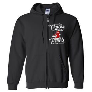 Chucks And Pearls Kamala Harris 2024 Support Gifts Women Full Zip Hoodie