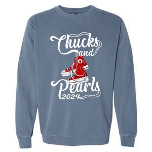 Chucks And Pearls Kamala Harris 2024 Support Gifts Women Garment-Dyed Sweatshirt